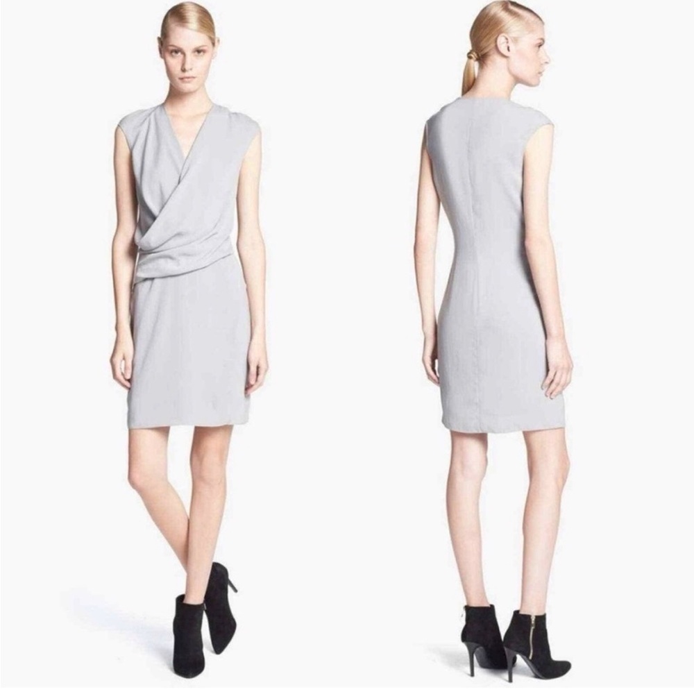 Helmut Lang Nexa Overlap Drape Front Dress XS Gray Cocktail Work Classic Chic